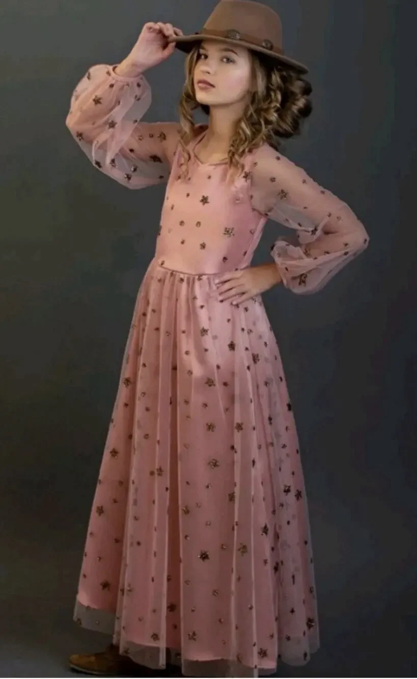 Joyfolie Mia Joy Layla Dress Girls 14 Rose Petal Pink Gold Sequin Stars NWT